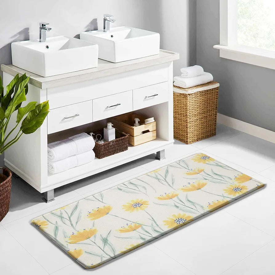 Luxe Home Columbo Anti-Fatigue Kitchen Mat Non-Slip Cushioned Comfort Mat Floral Pattern Standing Desk Mat Colour Sunflower