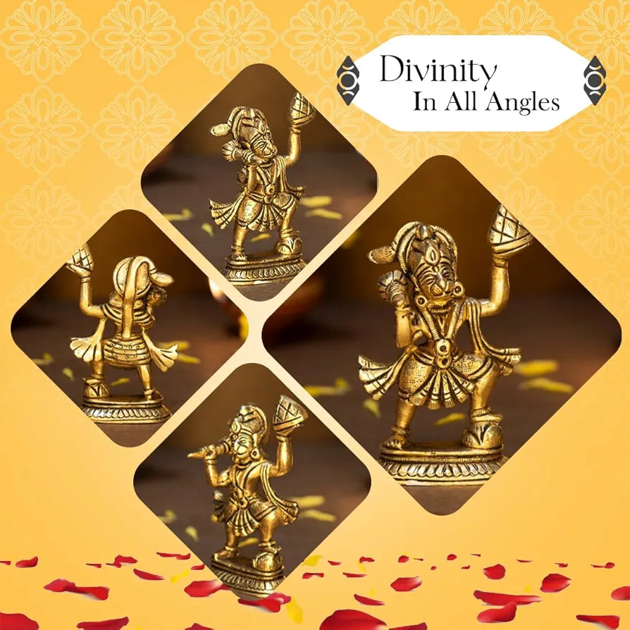 Ekhasa Pure Brass Hanuman Ji Murti Golden Hanuman Ji