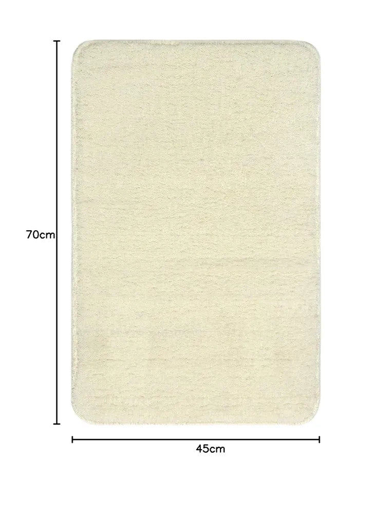 Saral Home Neo Shaggy Yarn Anti-Skid Bath Mats Colour Ivory