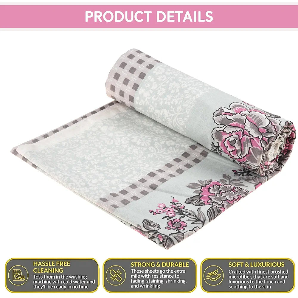 Kuber Industries Cotton Bedsheets for Double Bed with 2 Pillow Covers Spain Flower Lining Green