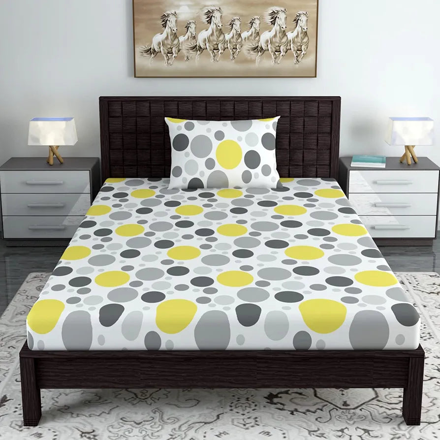 Divine Casa Bedsheet for Single Size Bed 144 TC Cotton Bedsheet for Single Size Bed with 1 Pillow Cover  Geometric Colour Grey Lagoon