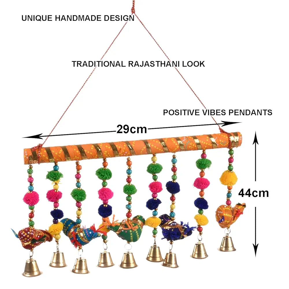 Kuber Industries Rajasthani Traditional Windchimes 5 Hanging Birds with Bamboo