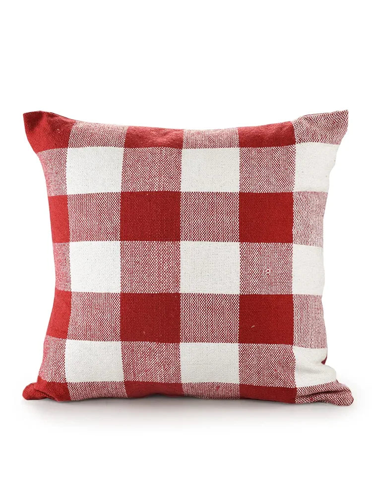 Sashaa World Cotton Check Cushion Colour Red And White