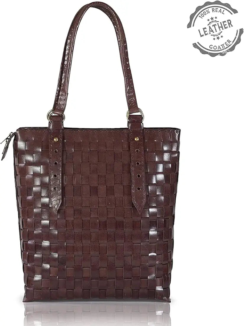 Goatter Genuine Leather Handmade Women's Tote Bag, Dark Brown Color