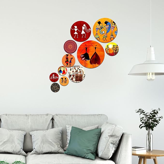 Artvibes Designer Engineered Wood Wall Hanging Decoration Item for Home Decor | Pack of 11 Pieces
