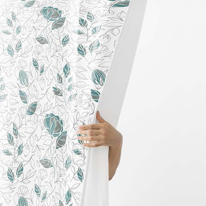 Haus & kinder Cotton Curtains Set of 2 for Bedroom Window Door Curtains | Colour Blooming Roses Aqua