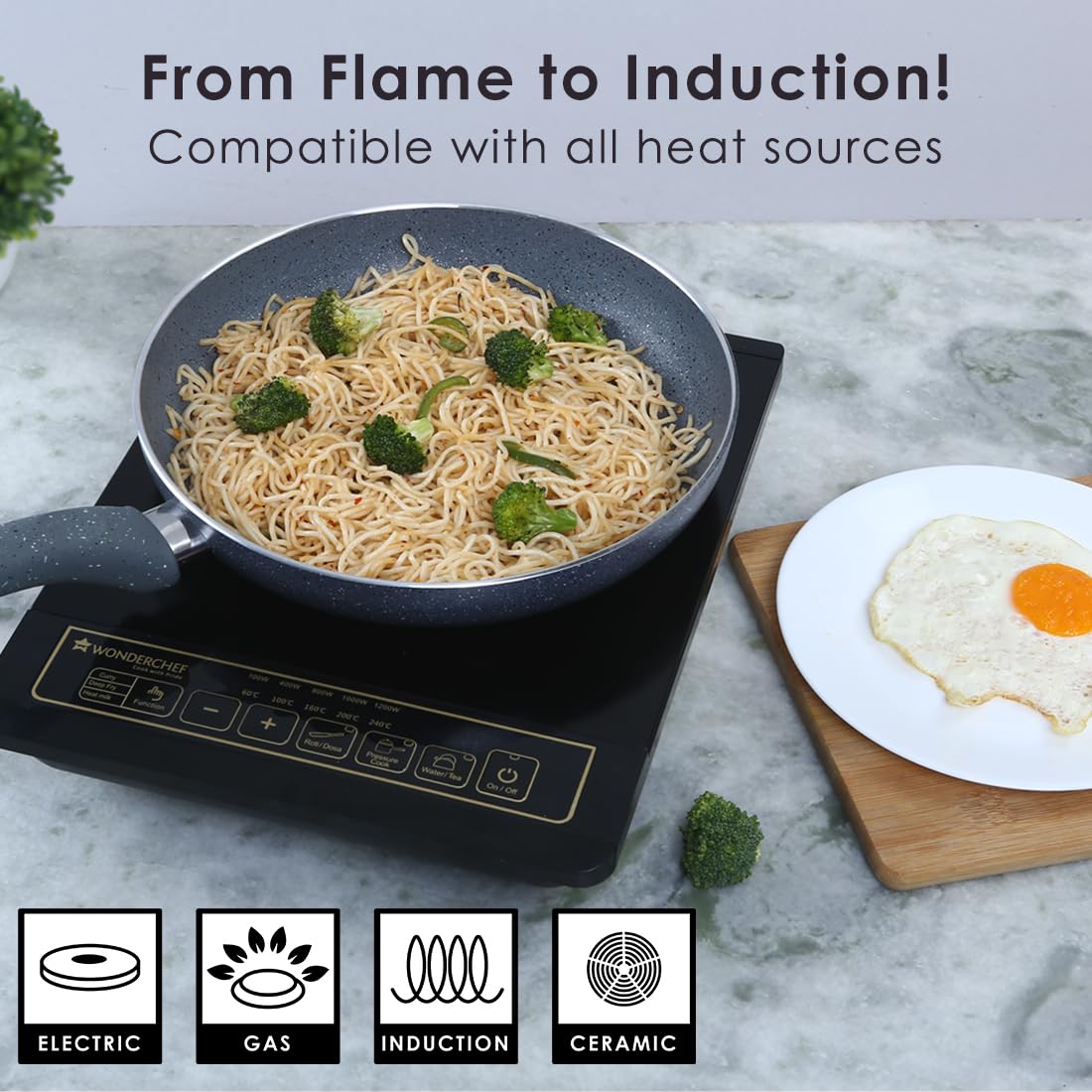 Wonderchef Aluminium Granite Frying Pan | Grey | 20cm | 1 Liter
