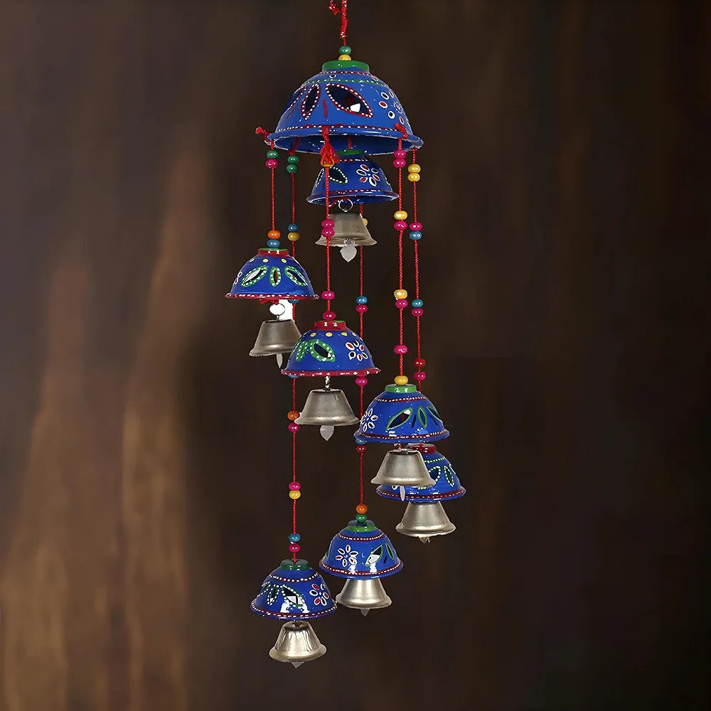 Kuber Industries Plastic Rajasthani Design Handcrafted Hanging Windchimes Latkan 8 Bells-1 Pcs