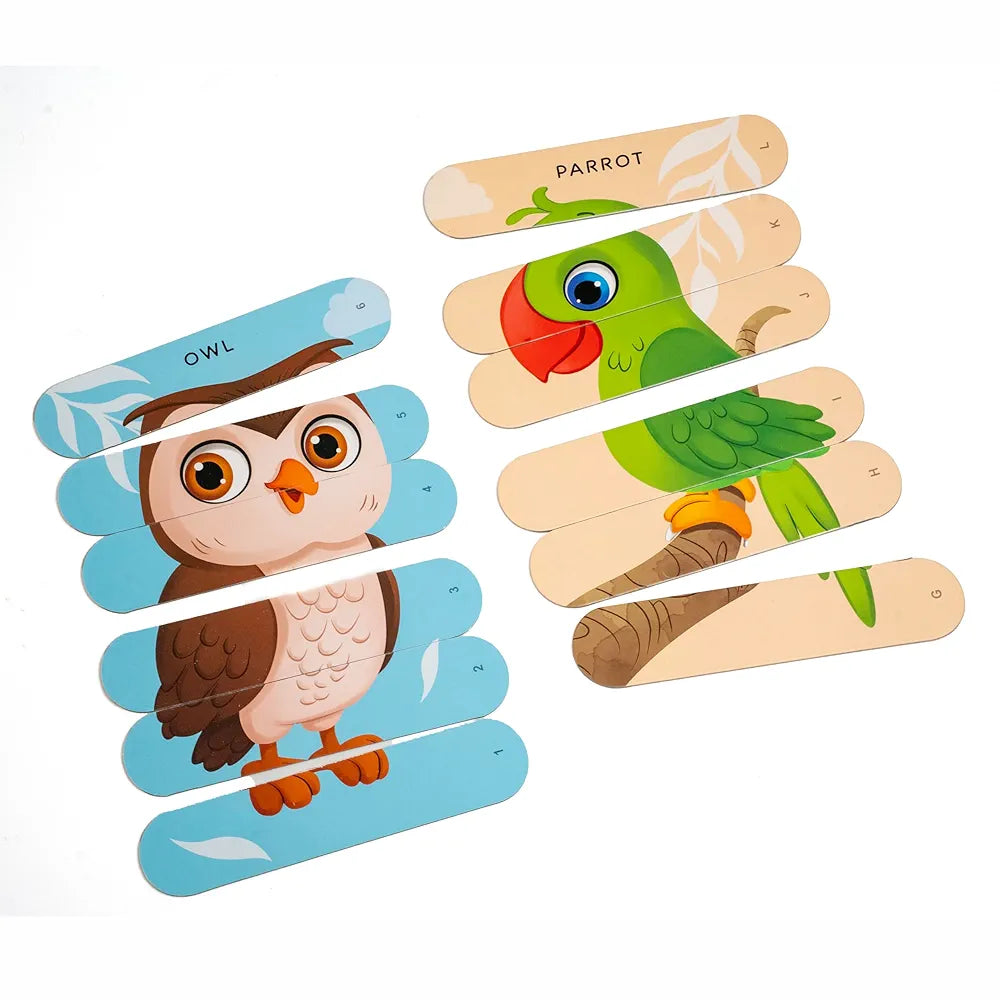 THE BOOK TREE Birds Stick Puzzle | 24pcs Double-Sided Cardboard Puzzles | 8 Fun Bird-Themed Puzzles for Learning & Play | Boosts Creativity & Focus | Ideal for Ages 3+