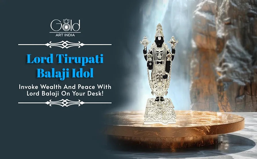 Gold Art India Lord Tirupati Balaji Silver Plated Black Terracotta Idol
