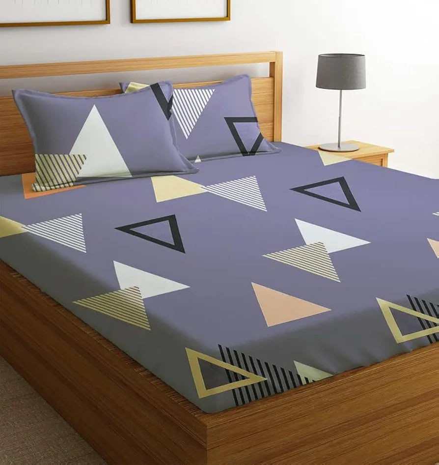 BSB HOME Prime Collections 160tc Pure Microfiber Glace Cotton Double Bedsheet with 2 King Size Pillow Covers-Grey and Orange