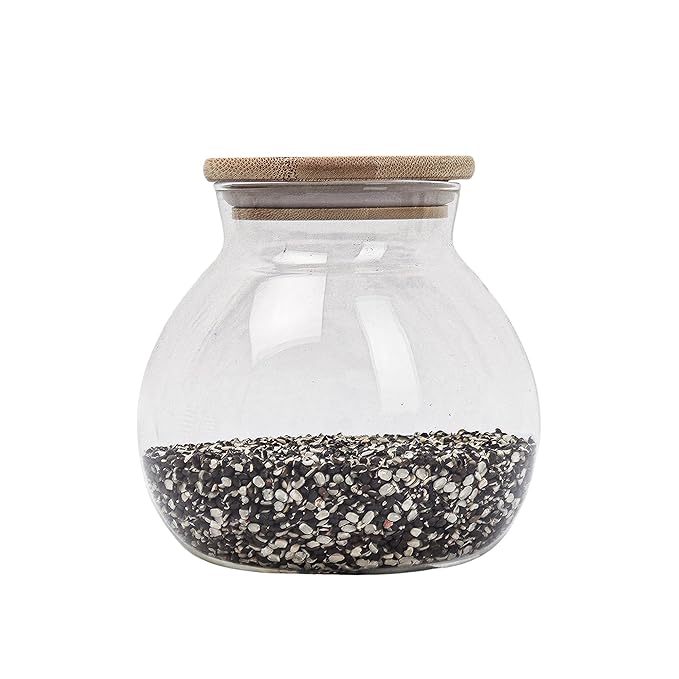 Femora Kitchen Storage Jars Borosilicate Glass With Wooden Lid Air Tight Jar | 450 Ml | Pack of 2