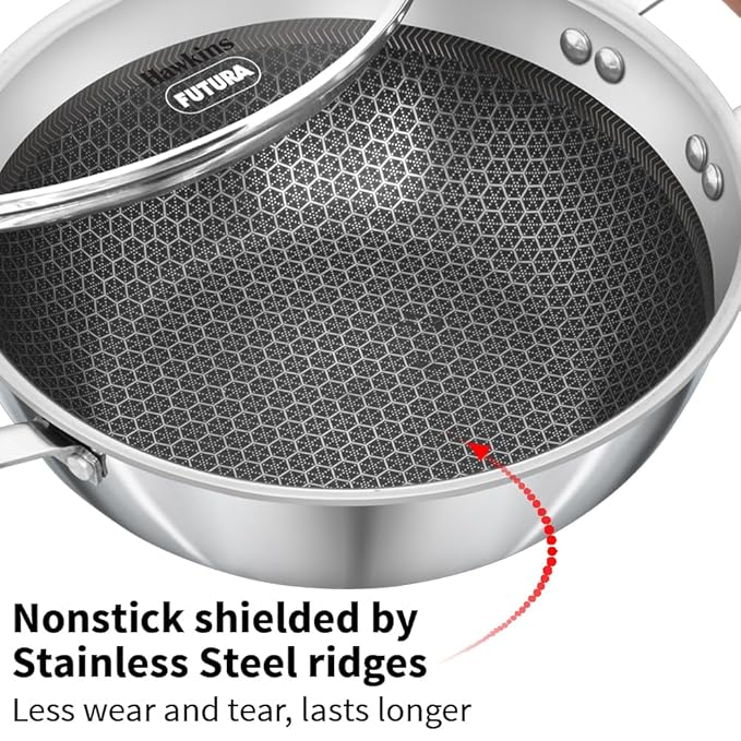 Hawkins 2.5 litre Deep Kadhai Triply Stainless Steel Shielded Nonstick Deep-Fry Pan with Rosewood Handle