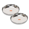 Sumeet Stainless Steel Handcrafted Hammered Texture Heavy Gauge Mirror Finish Royal Dinner Plate set of 2 Pc 29.5cm
