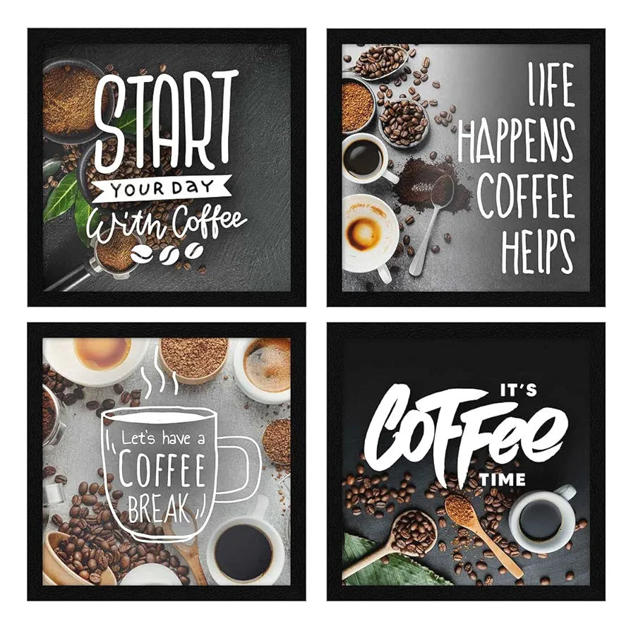 ArtX Kitchen Food Coffee Spices Motivational Funny Quotes Wall Art Painting Framed Set of 4