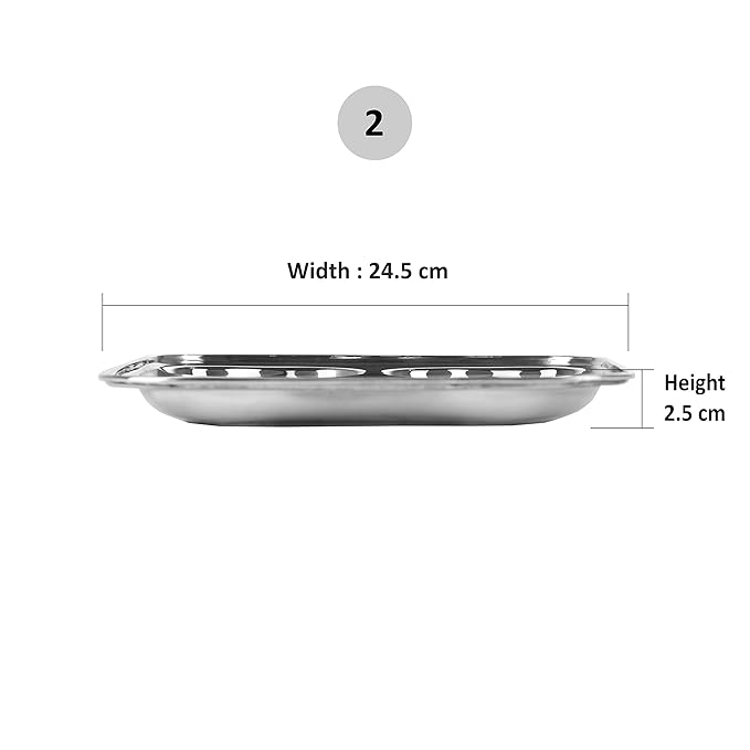 Sumeet Stainless Steel 3 in 1 Pav Bhaji Big Plate 24.5cm