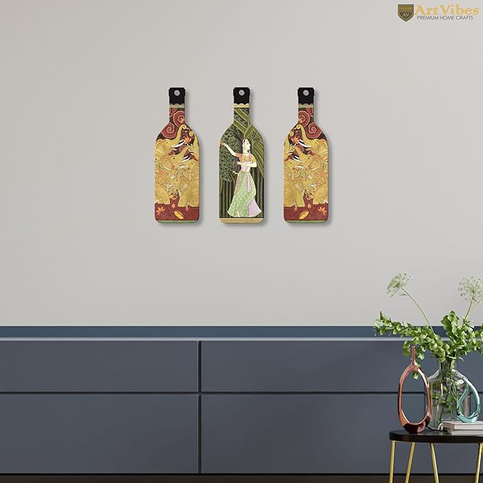 Artvibes Indian Folk Art Wooden Wall Hanging for Home Decor | Set of 3