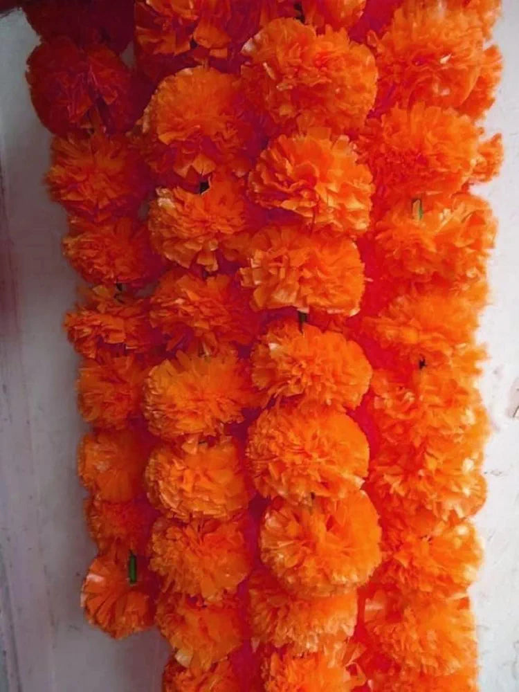 10 Pcs Indian Handmade Artificial Marigold Garland Flowers 5 Feet 5 Yellow + 5 Orange