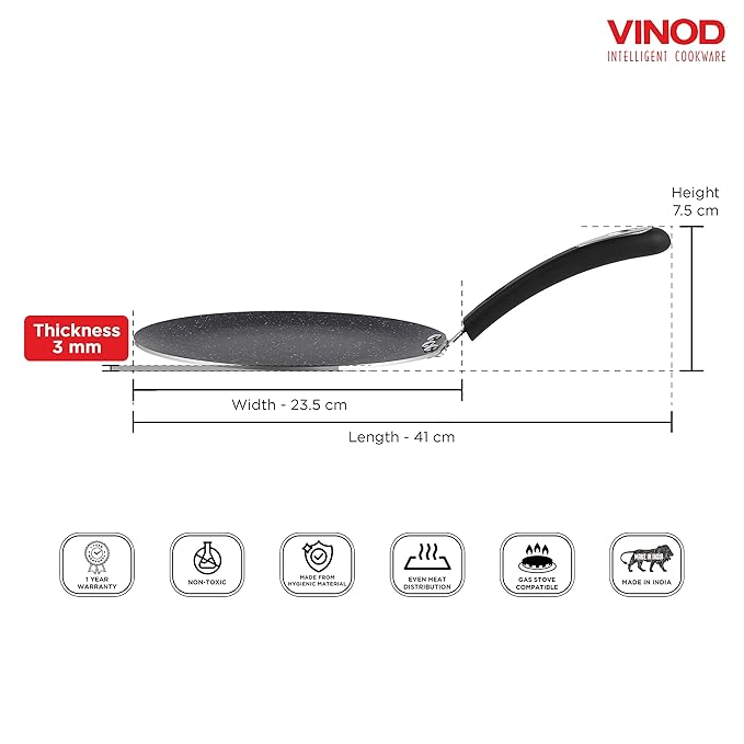 Vinod Zest Marbilo Aluminium Non Stick Concave Tawa - 24 cm | Roti / Chapati Tawa | 3 mm Thick | 5 Layer Coating | Stain Resistant