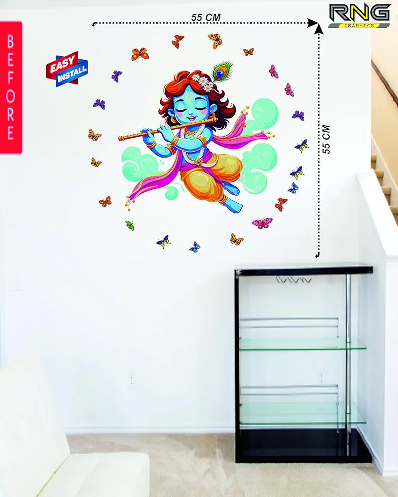 Rng Graphics Pvc Vinyl Little Krishna Wall Sticker With Butterflies Multicolor 55 Cm X 55cm DW-139L