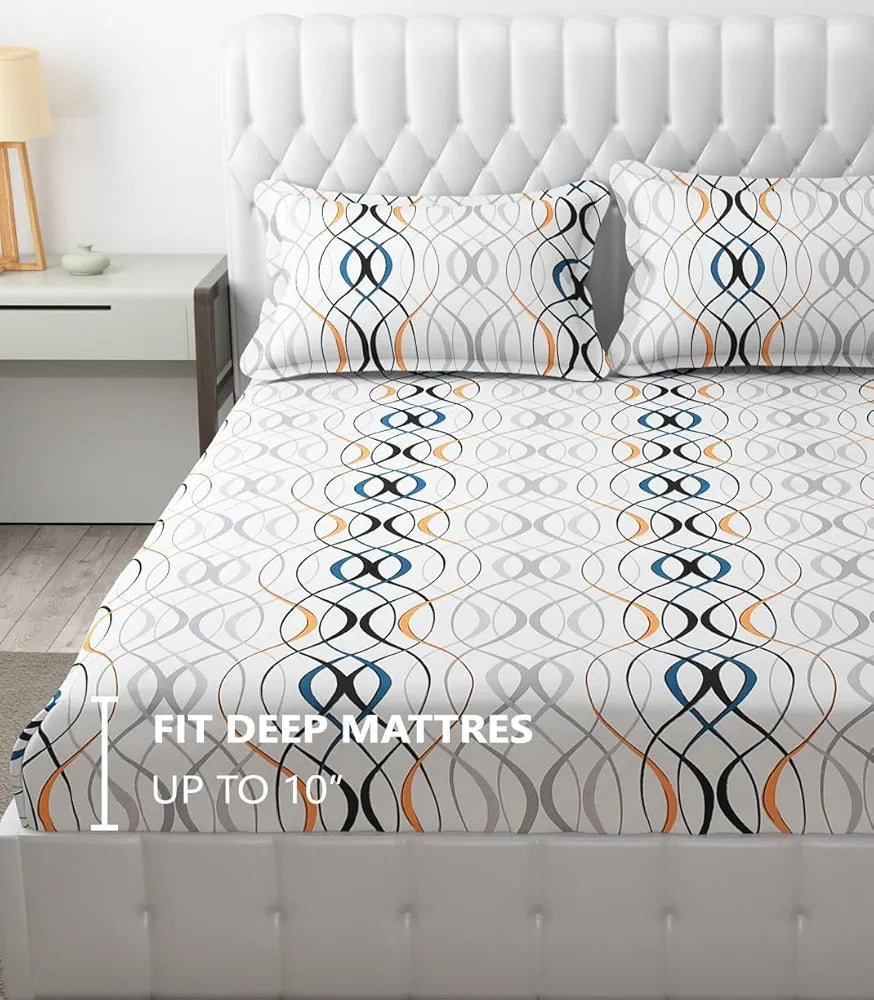 Fresh From Loom Soft Microfiber Fitted Floral Bedsheet King Size Bed With Two Pillow Cover Elastic Fitted Bed Sheets 144 Tc White