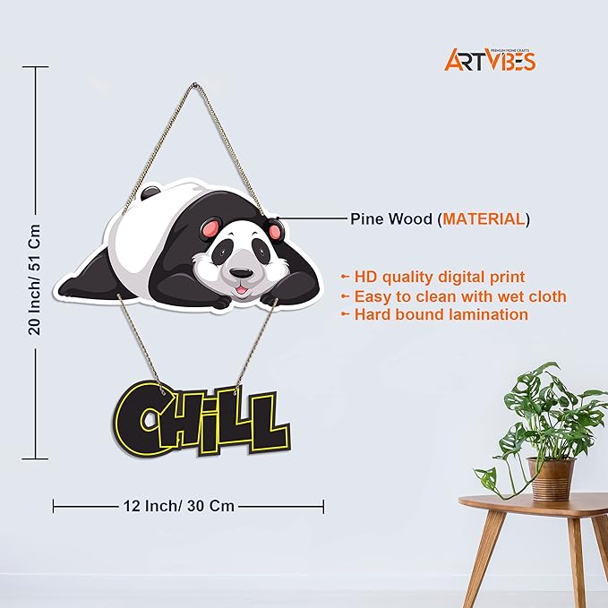 Artvibes Chill Panda Printed Wooden Wall Hangers Decorative Items With Quotes for Home Decor
