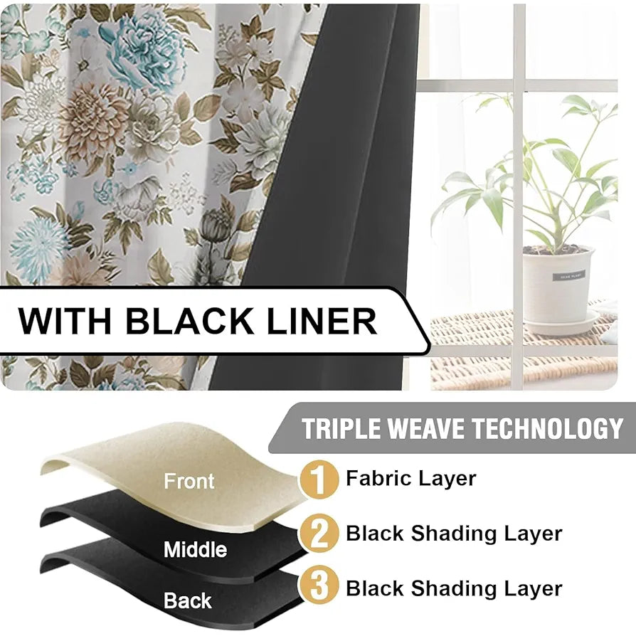 Cloth Fusion Blackout Printed Premium Door Curtains 7 Feet Long Set of 2 Blue Blooms