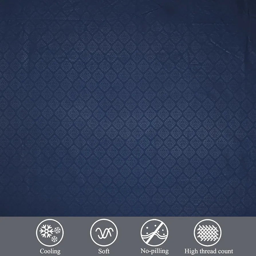Fresh From Loom Printed Double Bedsheet King Size Microfiber Wrinkle Free With 2 Pillow Covers 144 TC Navy-Blue Damas