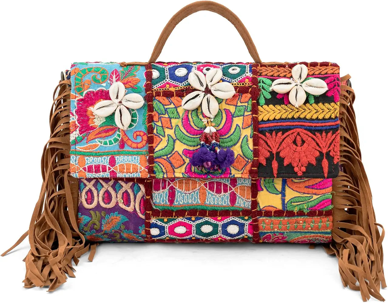Goatter Handtooled Assorted Design Multicolor Banjara Sling And Cross Body Bag For Girls And Women