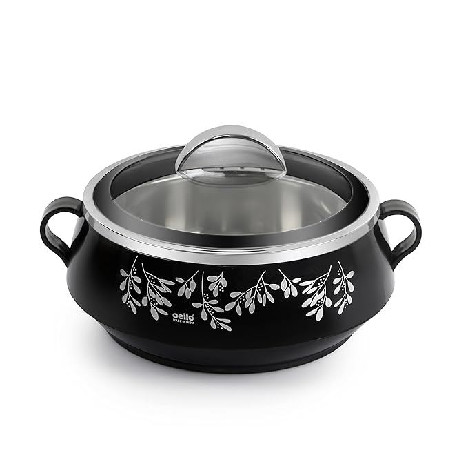 Cello Glitter Casserole With Inner Steel | Insulated Stainless Steel Inner Body Casserole Set for Meal | Set Of 3