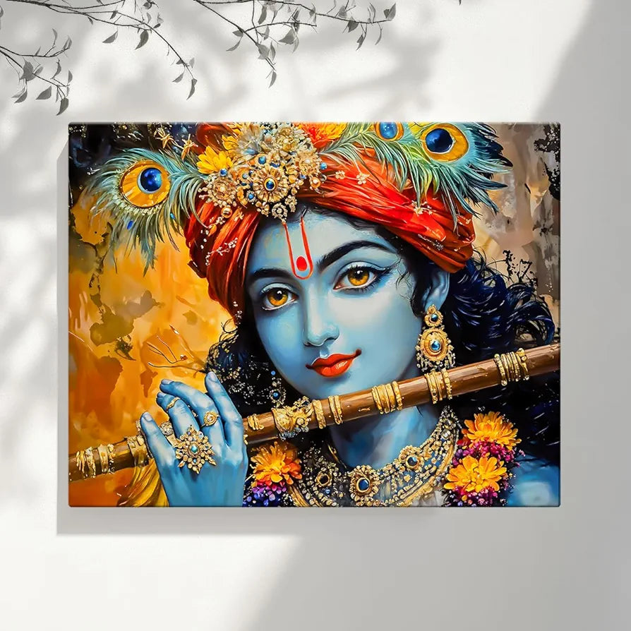 ArtX Canvas Krishna Playing Flute Wall Painting Krishna Photo Frame