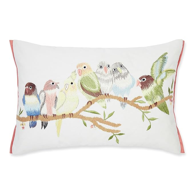 Haus & kinder Cotton Decorative Embroidered Cushion Cover | Colour Birds On Branch