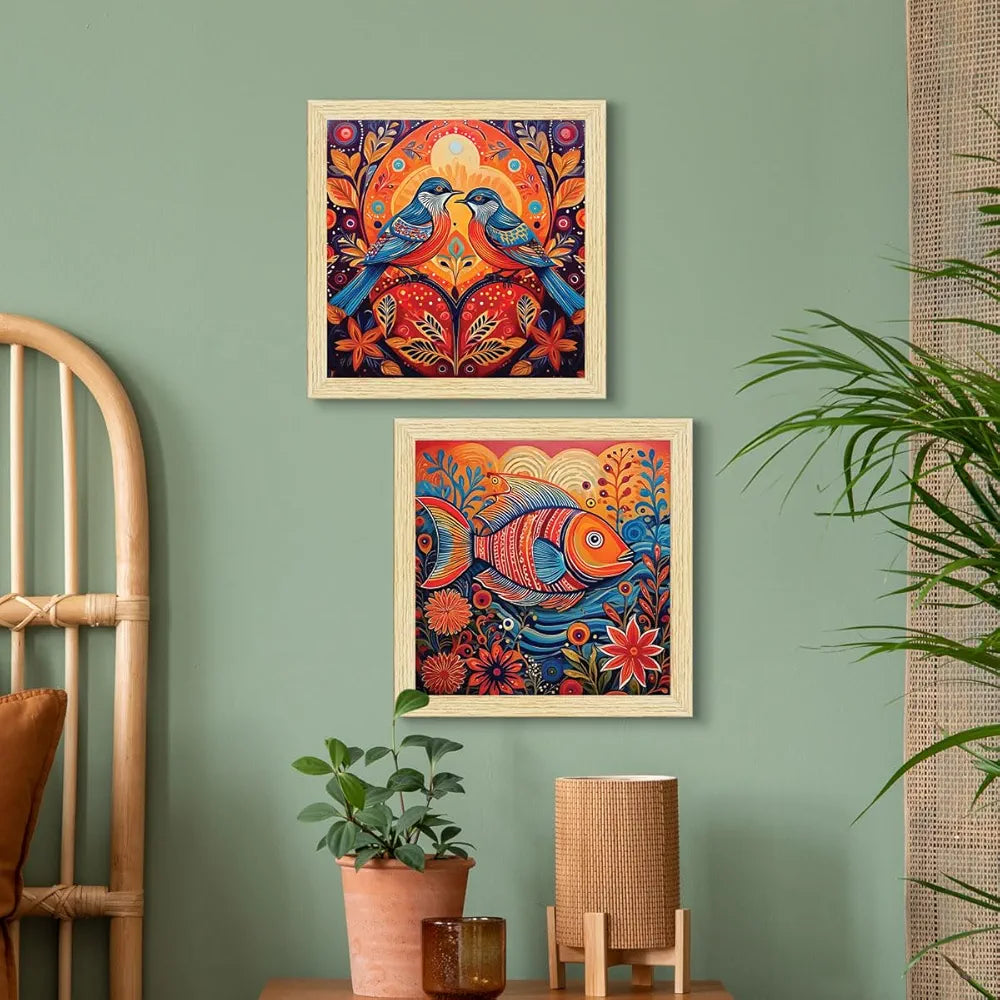 ArtX Paper Madhubani Madhubani-SO4-04 Art Paintings with Frame Multicolor Set of 4