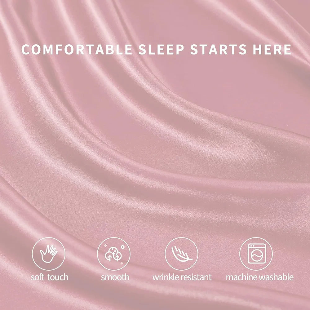 Cloth Fusion Satin Elastic Fitted Bedsheet for Double Bed King Size with 2 Pillow Covers H603 280 TC Baby Pink