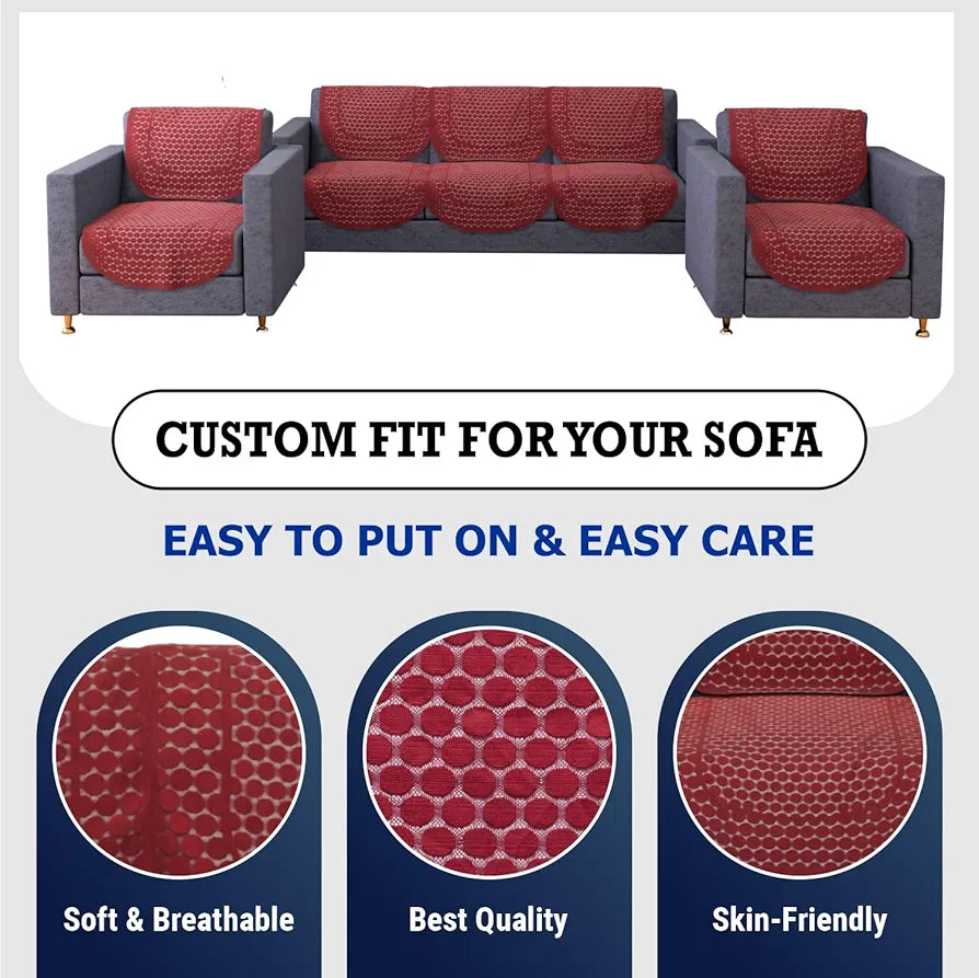 Kuber Industries Sofa Cover Net Sofa Slipcover Set 5-Seater Dot Design Maroon