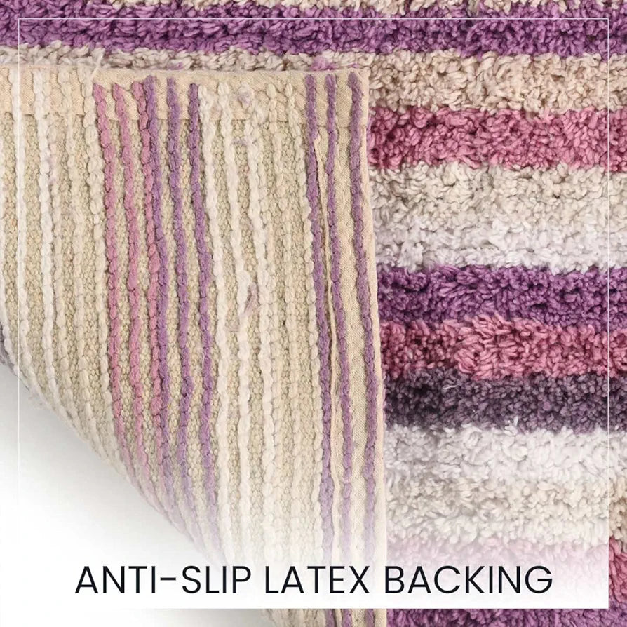 Sashaa World Striped Anti Skid Bathmat & Contour Set Colour Pink And White Striped