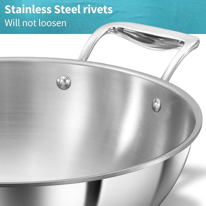 Hawkins Pro 3.5 Litre Deep-Fry Pan, Triply Stainless Steel Kadhai with Stainless Steel Handles and Stainless Steel Lid, Silver