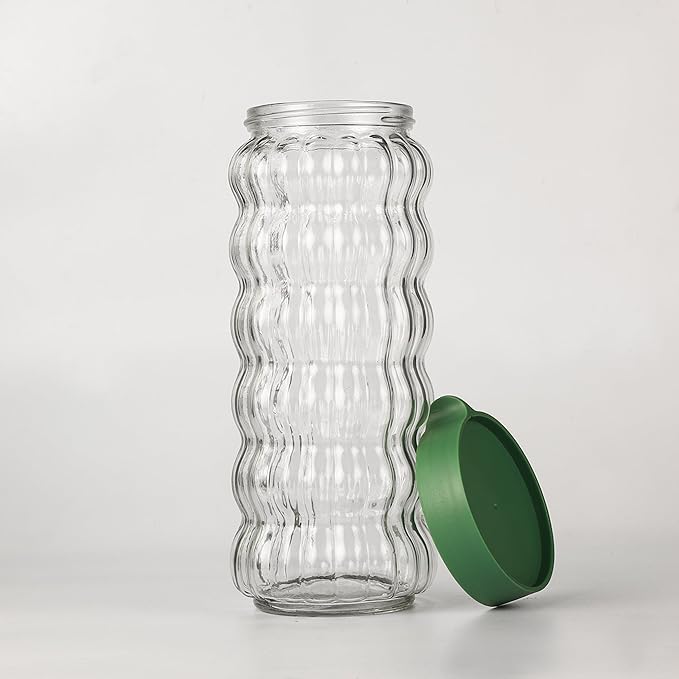 Femora Kitchen Storage Jars Clear Glass With Plastic Stackable Lid Jar | 1000 Ml | Pack of 2