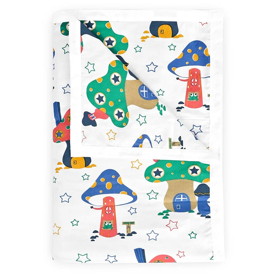 Divine Casa Pure Cotton Printed Single Dohar 120 GSM Soft & Lightweight Throw Blanket Colour Rosin White