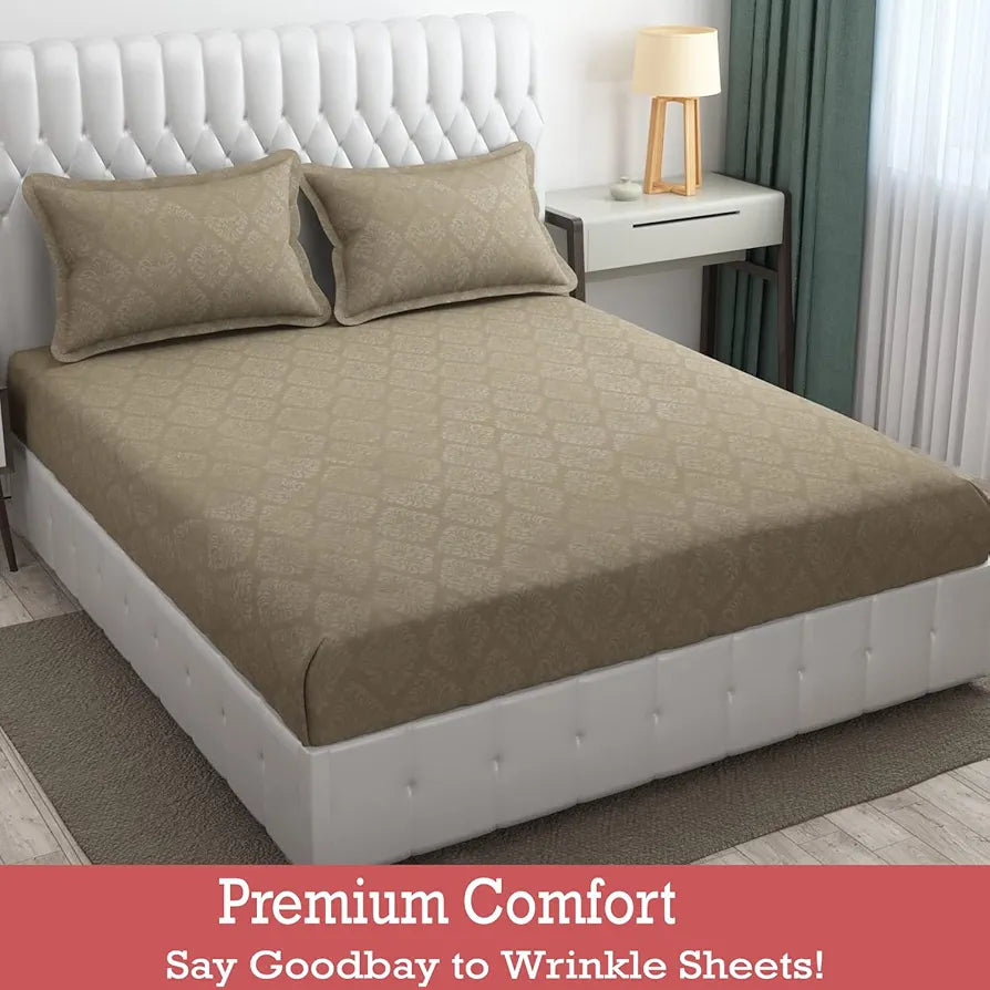 Fresh From Loom Single Bed Bedsheet Microfiber Rotary Printed with 1 Pillow Covers 144 TC Dark Beige Damas