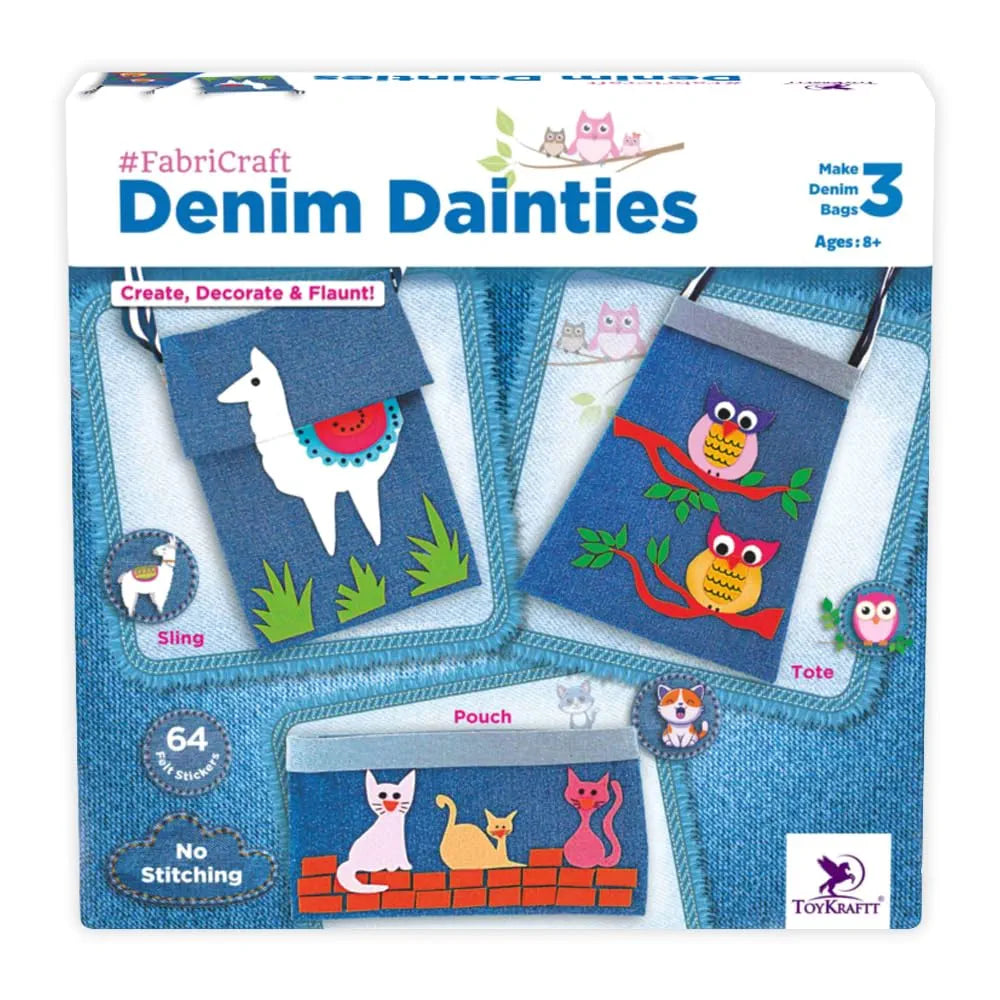 TOYKRAFTT Denim Dainties Craft Kit for Girls Aged 9-12, Gift for Girls Age 8-10 Years, Lhama, Owl, Cat Themed Felt Stickers Included