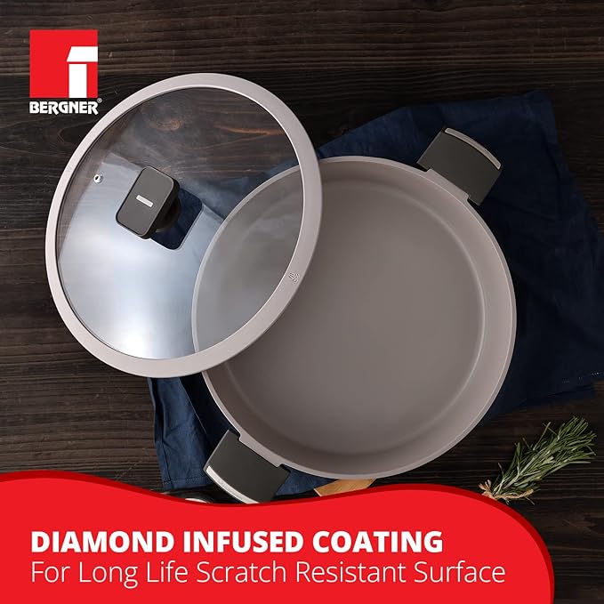 Bergner Gastro Non-stick Kadai With Glass Lid 30cm | Induction Base & Ergonomic Soft Touch Handles