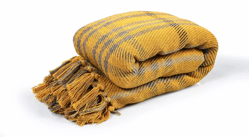 Sashaa World Soft Check Throw Blanket Colour Mustard