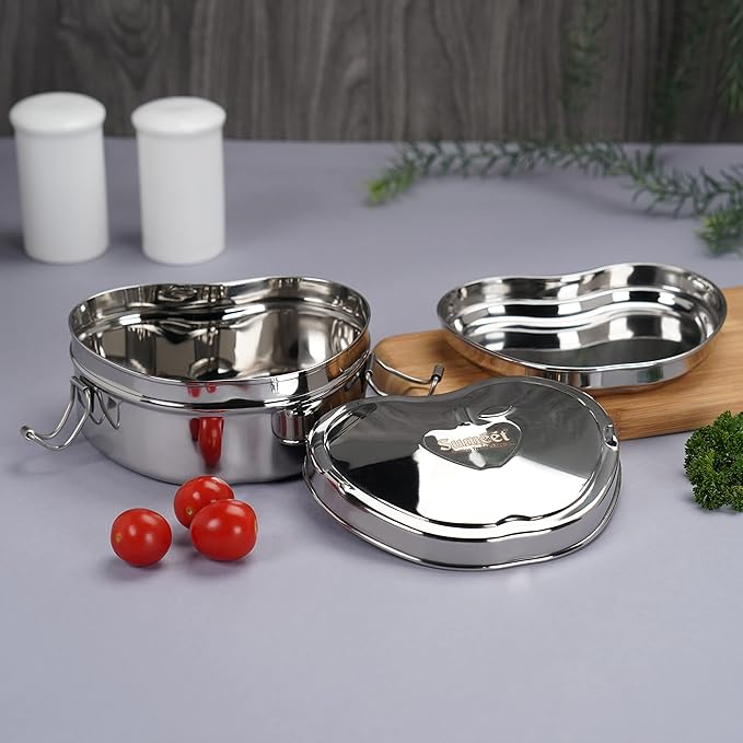 Sumeet Stainless Steel Apple Lunch Box/Tiffin - 650 ml Silver