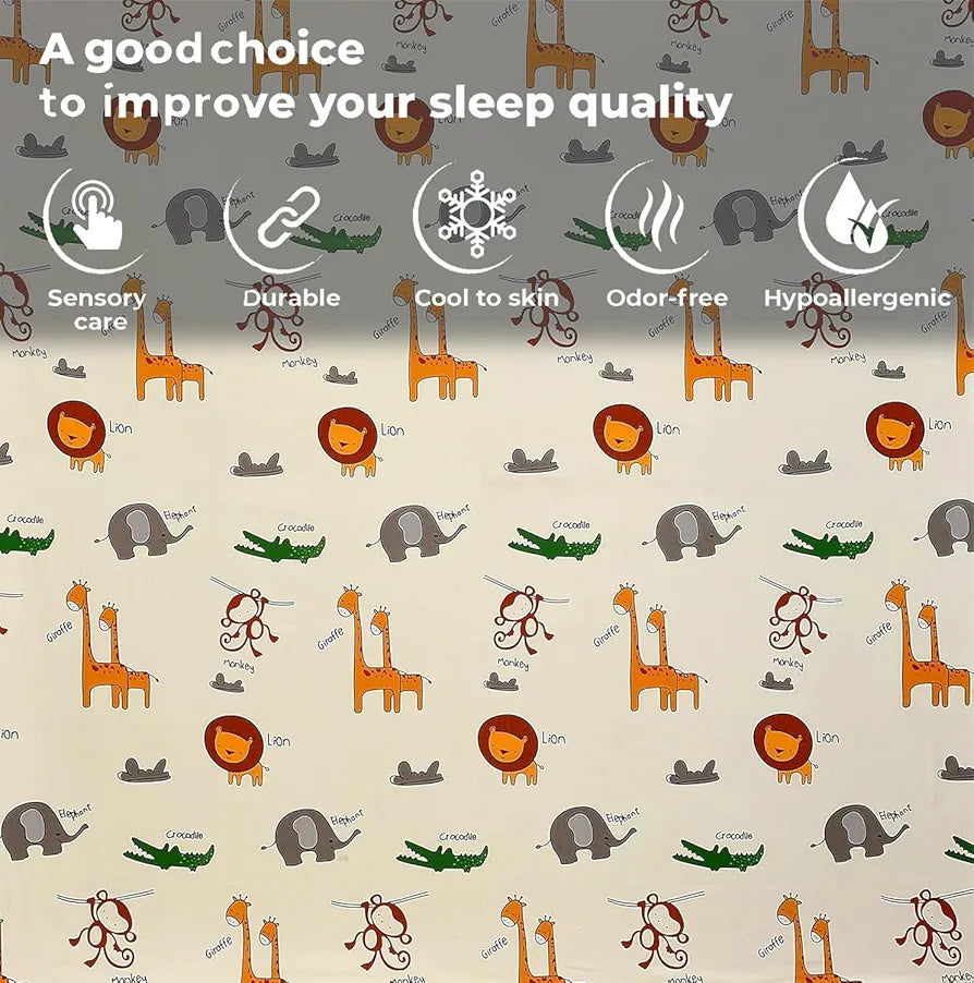 Fresh From Loom Glace Cotton Wrinkle Free Soft Hypoallergenic Bed Sheet Cartoon Printed Single Bedsheet Bedsheet with 1 Pillow Cover 144 TC Multi-Color 2