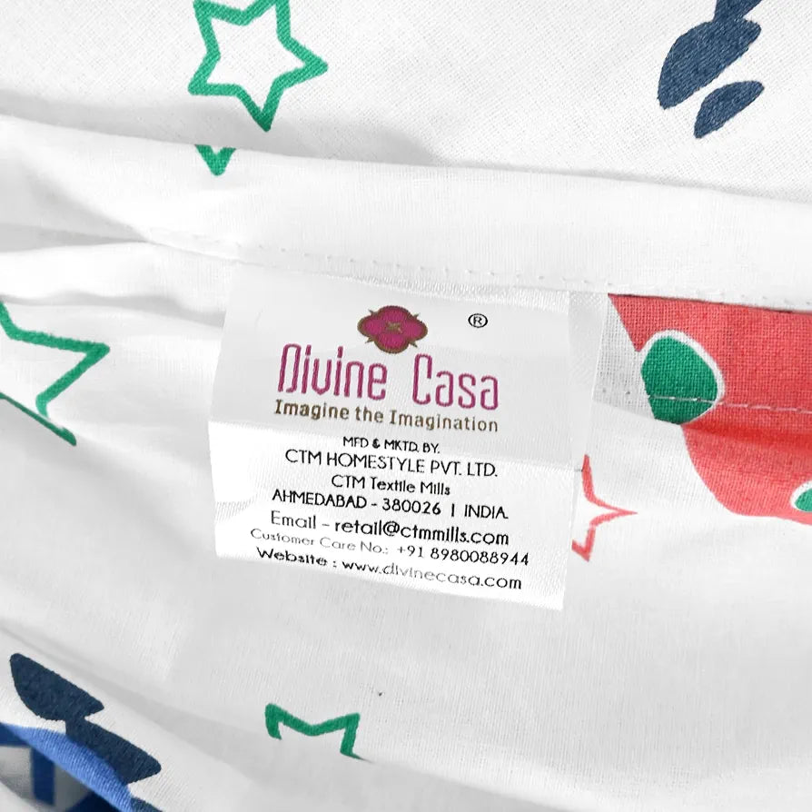 Divine Casa 144 TC 100% Cotton Single Bedsheet with 1 Pillow Cover Abstract Pattern Colour Rosin White