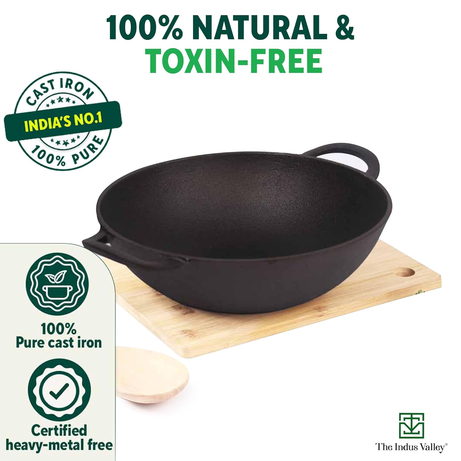 The Indus Valley Pre-Seasoned Cast Iron Kadai with Silicon Grip