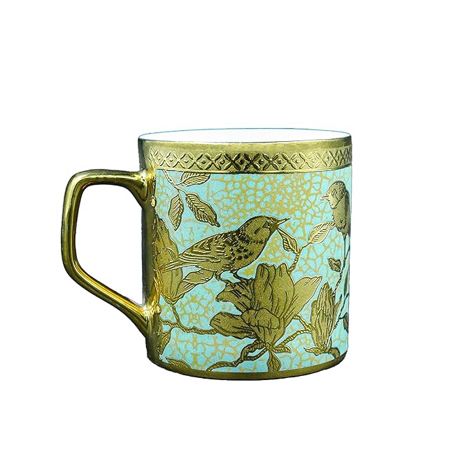 Femora Bone China Gloden Tea Cup | Weaver Love Green | 160 Ml