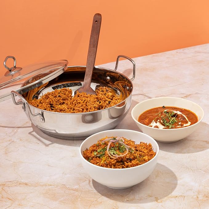 Vinod Stainless Steel Kadhai with Glass Lid - 4 Litre, 26cm | Extra Thick, SAS Heavy Bottom | Kadai for Cooking