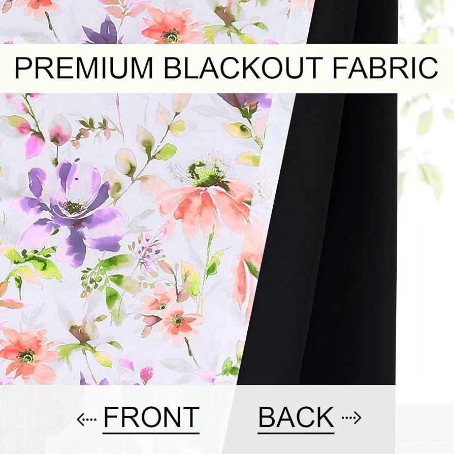 Cloth Fusion Blackout Printed Premium Window Curtains 5 Feet Long Set of 2 Purple Lotus